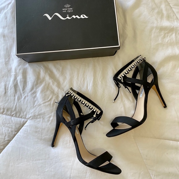 Nina Black Crystal Embellished Collina Sandals 10 - Picture 2 of 6